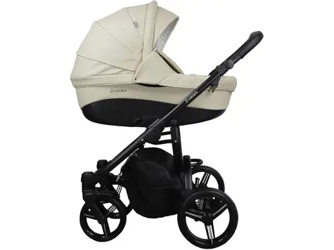 Carrito Bebé Vizaro PEARL DÚO 2 en 1 - GAMA LUJO - Elegante y Duradero - Piel Beige, Chasis Negro