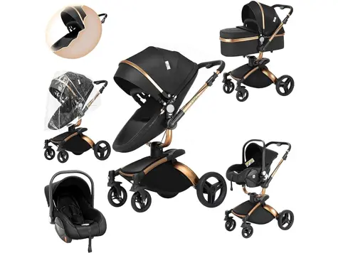 Carrito de bebé 3 en 1 plegable - 906 Black