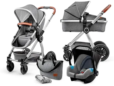 Kinderkraft VEO Carrito bebé 3 Piezas, Silla de Paseo, 3 en 1, Carro bebé, Gris