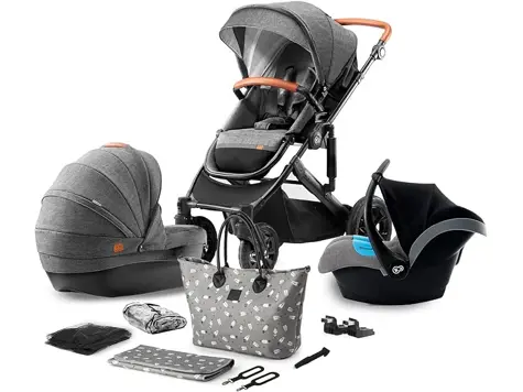 Kinderkraft Carrito Bebé 3 en 1 PRIME, Gris