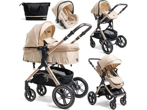 Carrito de bebé 3 en 1 Bebilissimo - beige (0-22kg)