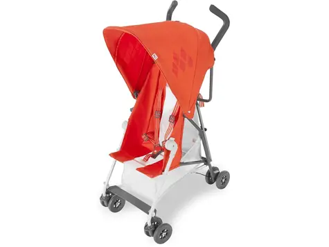 Silla de paseo Maclaren Mark II: compacta y ligera, hasta 25 kg, naranja.