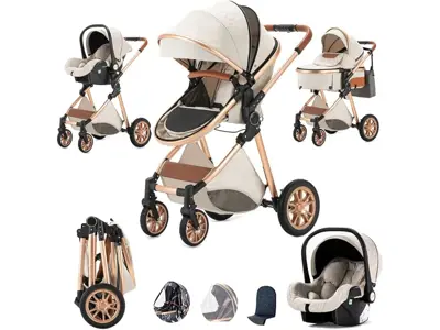 Cochecito bebé 3 en 1: ligero, plegable, transformable (0-36 meses)