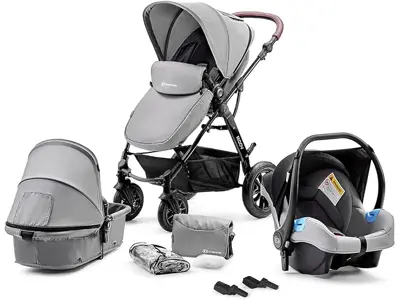 Kk Kinderkraft MOOV Carrito bebé 3 Piezas, Sistema de viaje, Plegable, 22 kg, Gris.