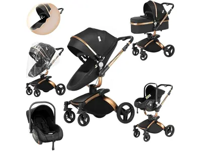 Carrito de bebé 3 en 1 plegable - 906 Black